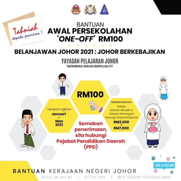 Bantuan Awal Persekolahan RM100 Buat Pelajar Sekolah Rendah & Menengah Di Johor