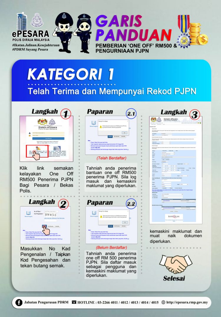 Panduan Permohonan & Semakan Bayaran RM500 One Off Buat Pesara & Petugas Polis