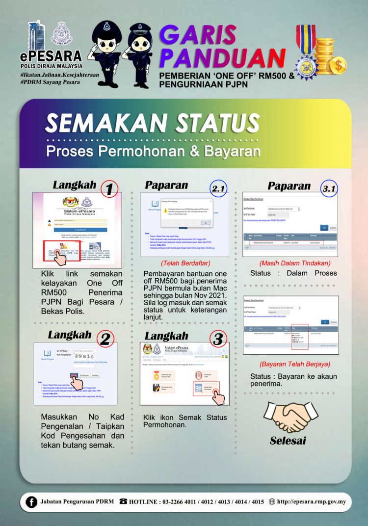 Panduan Permohonan & Semakan Bayaran RM500 One Off Buat Pesara & Petugas Polis