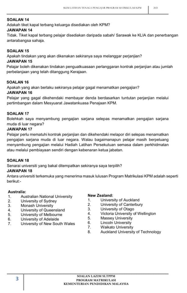 Permohonan Skim Latihan Tenaga Pengajar Program Matrikulasi KPM 2021 Kini Dibuka
