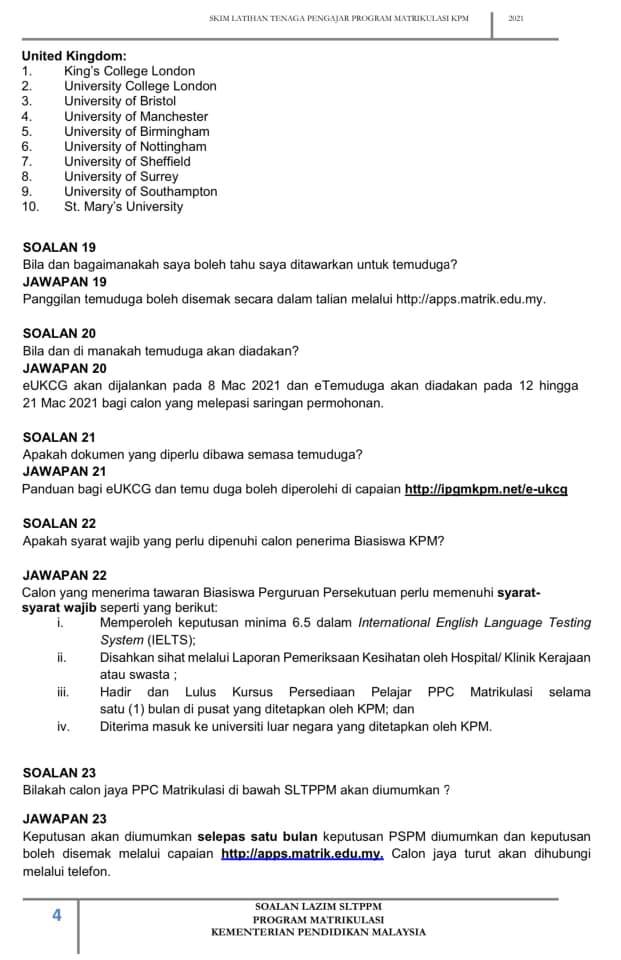 Permohonan Skim Latihan Tenaga Pengajar Program Matrikulasi KPM 2021 Kini Dibuka