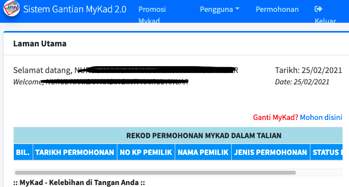 Cara Buat Permohonan Gantian Kad Pengenalan Rosak/Hilang Secara Online