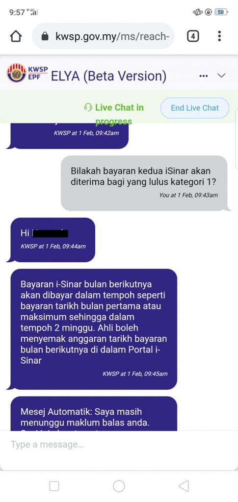 Tarikh Bayaran Kedua i-Sinar Dibuat Mengikut Tarikh Permohonan Diluluskan