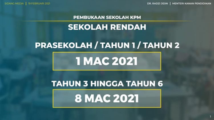 Tarikh Rasmi Pembukaan Sekolah Rendah & Menengah KPM Tahun 2021