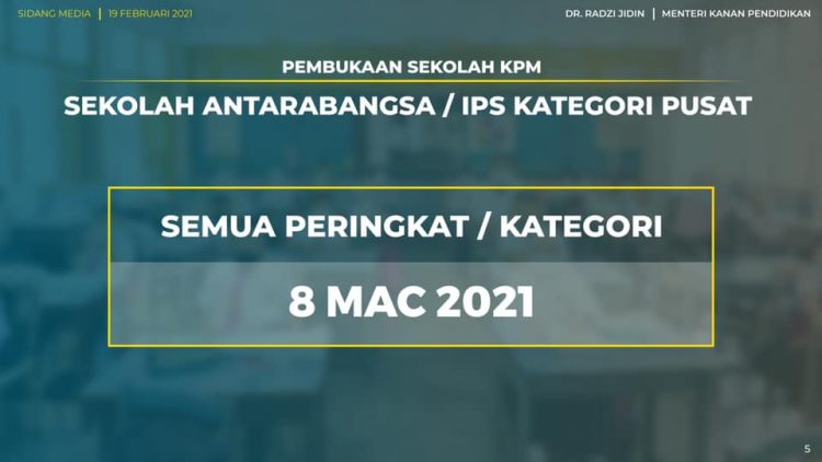 Tarikh Rasmi Pembukaan Sekolah Rendah & Menengah KPM Tahun 2021