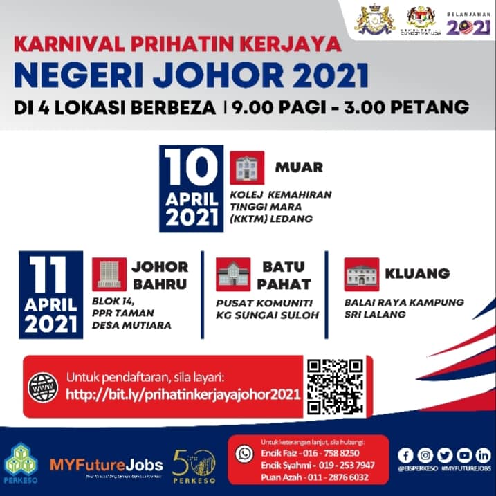 Daftar Temuduga Terbuka Karnival Prihatin Kerjaya Perkeso Johor 2021. 2,000 Jawatan Menanti
