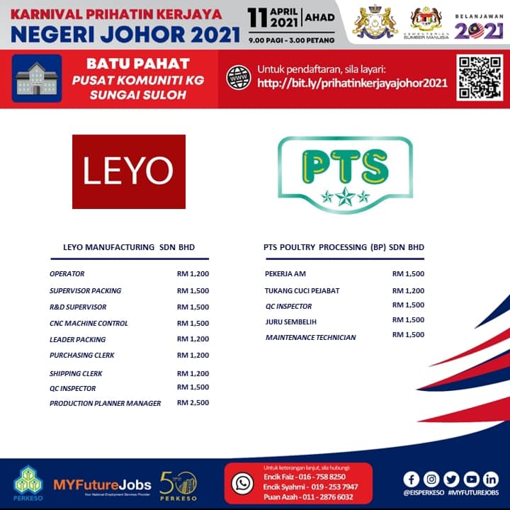 Daftar Temuduga Terbuka Karnival Prihatin Kerjaya Perkeso Johor 2021. 2,000 Jawatan Menanti