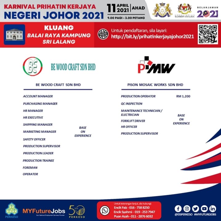 Daftar Temuduga Terbuka Karnival Prihatin Kerjaya Perkeso Johor 2021. 2,000 Jawatan Menanti