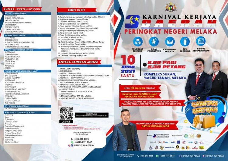 Karnival Kerjaya 3 Daerah Negeri Melaka. Lebih 5,000 Peluang Pekerjaan Menanti