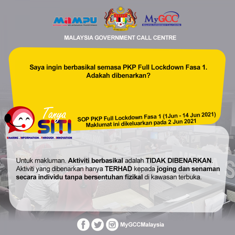 SOP Sukan Dan Rekreasi Dalam Tempoh Lockdown (Joging, Bersenam, Berbasikal)