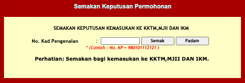 Semakan Keputusan Kemasukan KKTM/ MJII/ IKM Sesi 2021/2022
