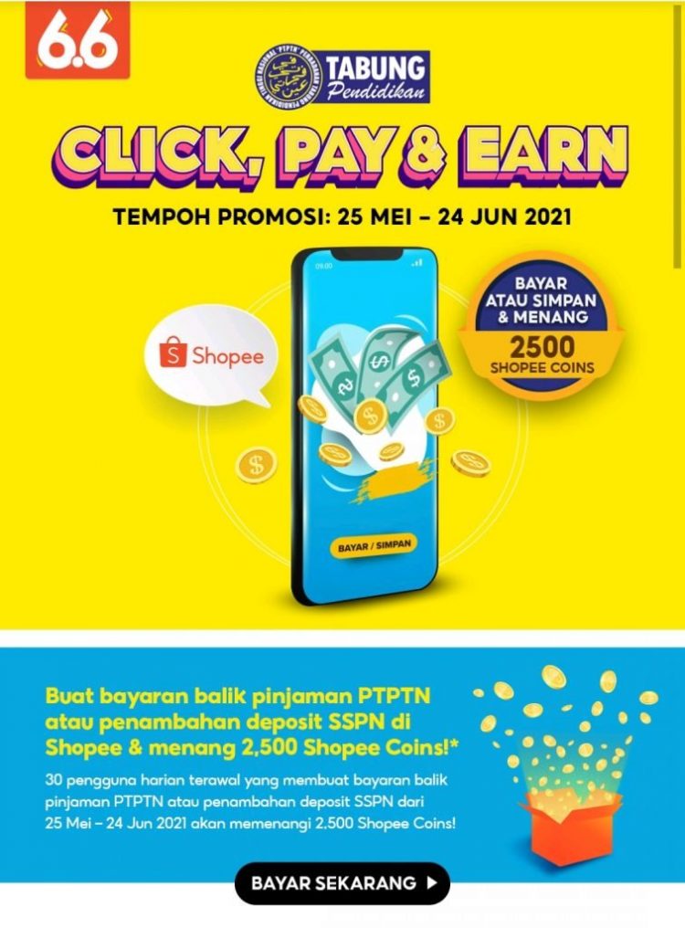 Cara Mudah Bayar PTPTN Guna Shopee & Dapat 2,500 Coins