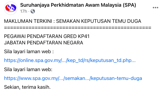 Calon Yang Mohon Kerja SPA Diingatkan Buat Semakan Penjadualan & Keputusan Melalui 2 Saluran Ini