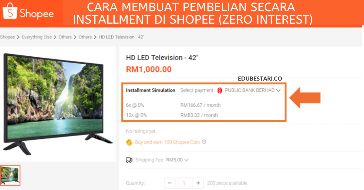 Cara Beli Barang Bayar Bulanan Tanpa Faedah di Shopee (Zero Interest)