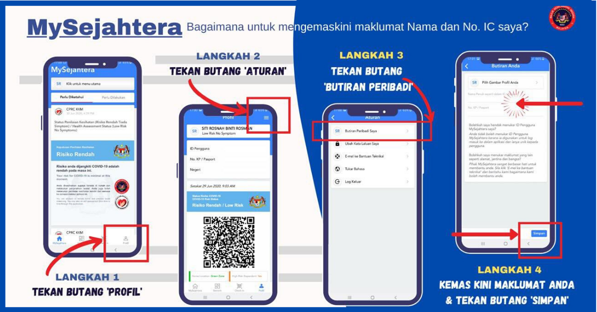 MySejahtera RM50, Ini Cara Kemaskini Nama & No IC di Aplikasi MySejahtera Anda