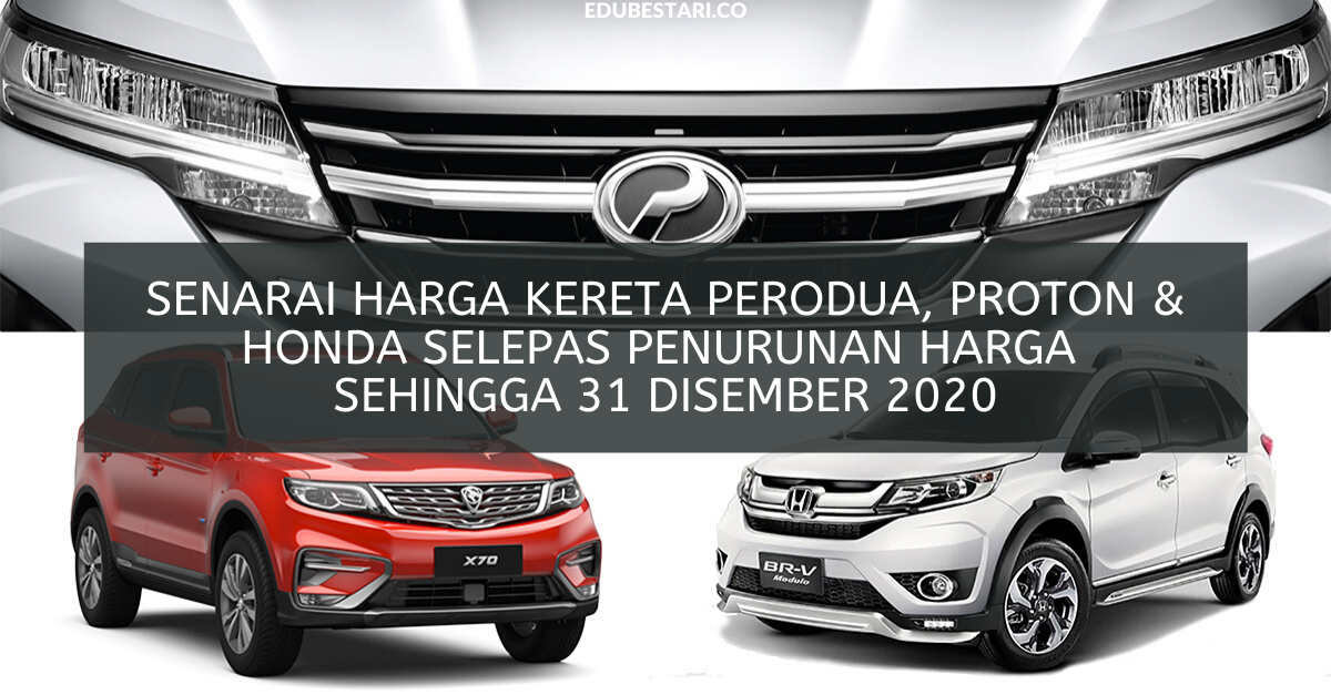 Senarai Harga Kereta Perodua, Proton & Honda Selepas Penurunan Harga Sehingga 31 Disember 2020