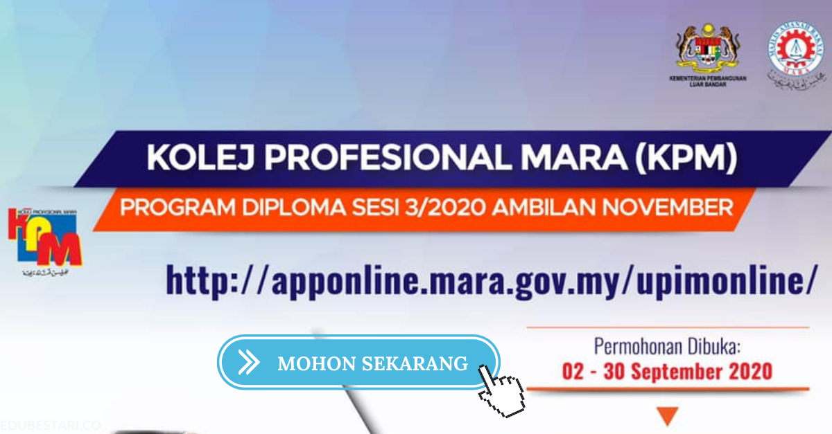 Permohonan Kemasukan Pengajian Peringkat Diploma Di Kolej Profesional MARA Ambilan November Kini Dibuka