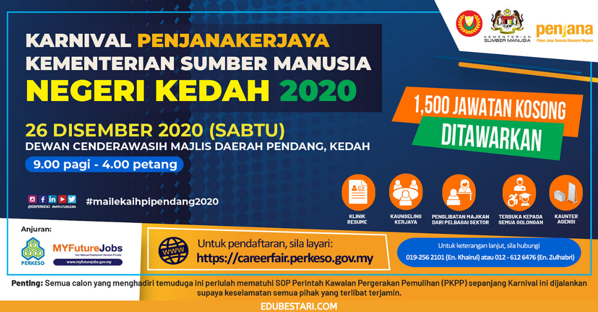 1,500 Jawatan Kosong Ditawarkan Di Karnival PenjanaKerjaya Negeri Kedah 2020. Daftar Sekarang