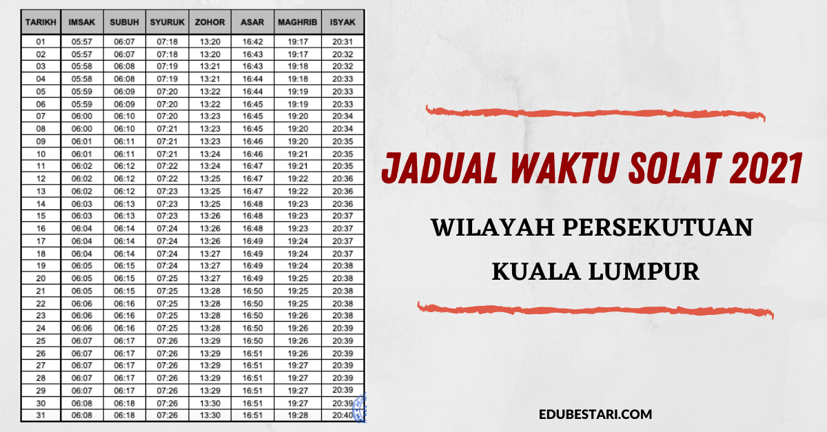 Jadual Waktu Solat 2021 Wilayah Persekutuan Kuala Lumpur