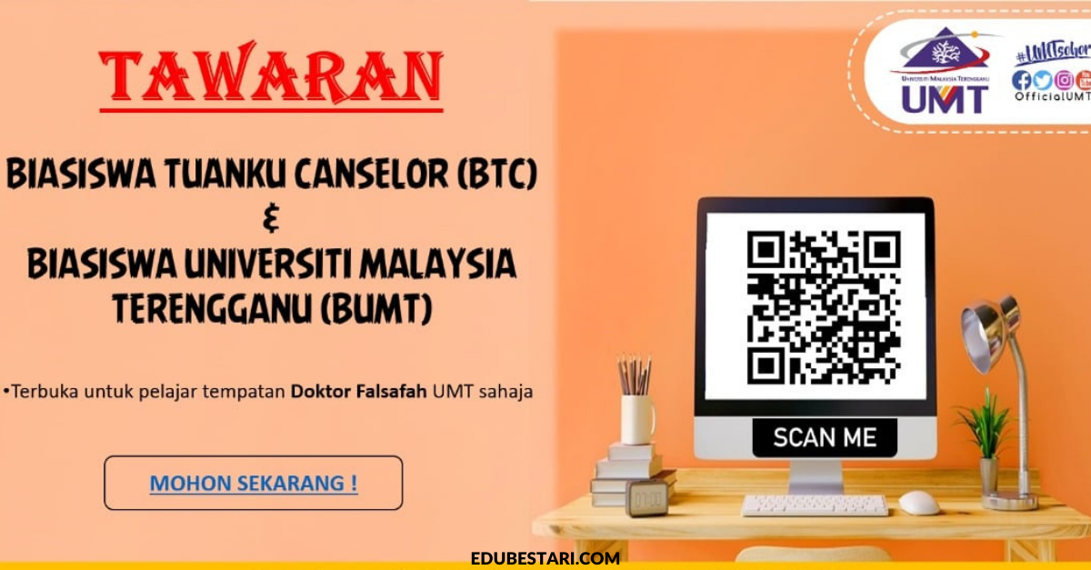 Tawaran Biasiswa Tuanku Canselor & Biasiswa UMT Dibuka. Terima Elaun RM3,000 Sebulan