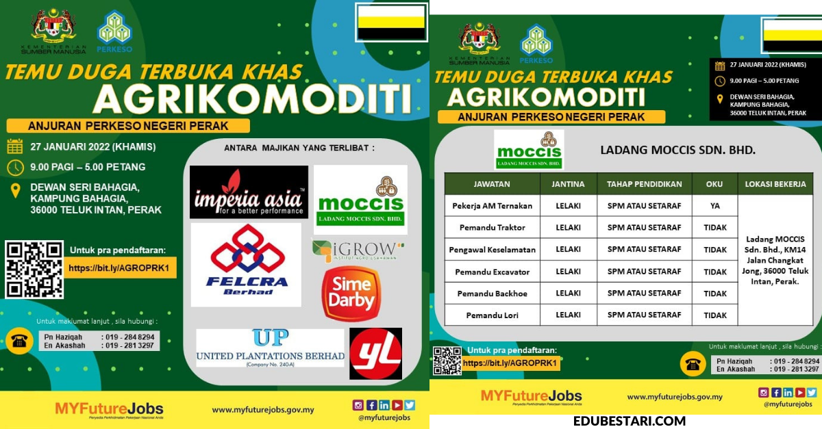 Daftar Temuduga Online Di Karnival Kerjaya Agrikomoditi 2022. Pelbagai Peluang Pekerjaan Ditawarkan