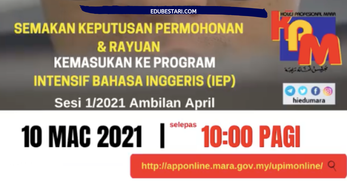 Semakan Keputusan Permohonan & Rayuan Program Insentif Bahasa Inggeris KPM Ambilan April 2021