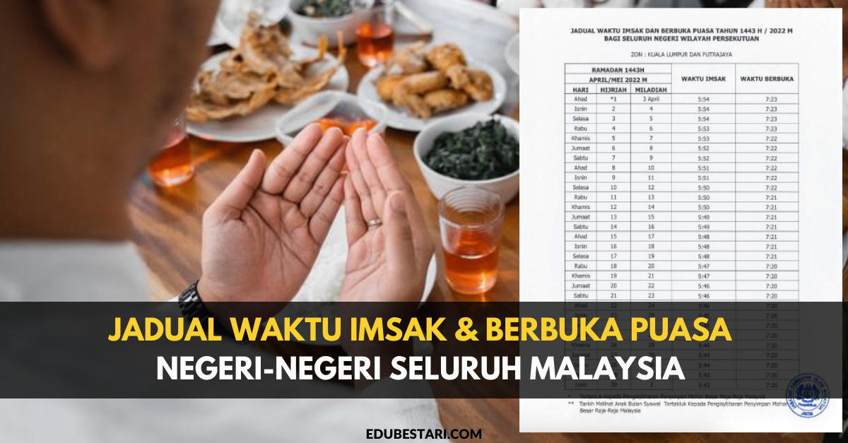 Jadual Waktu Imsak & Berbuka Puasa Negeri-Negeri Seluruh Malaysia Tahun 2022/1443H