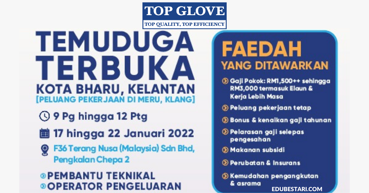 Pendaftaran Temuduga Terbuka Kerja Di Top Glove Buat Lepasan Sekolah & Graduan