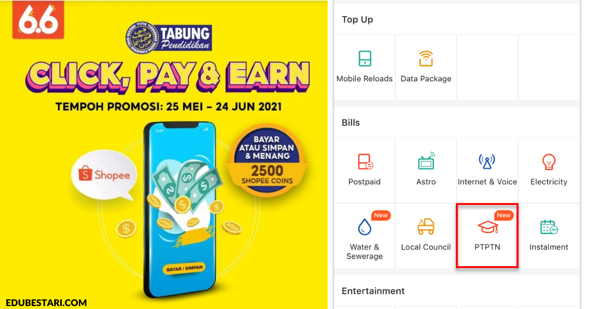 Cara Mudah Bayar PTPTN Guna Shopee & Dapat 2,500 Coins