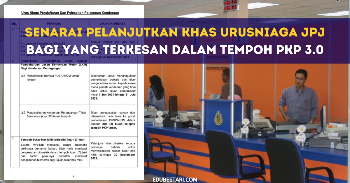 Senarai Pelanjutkan Khas Urusniaga JPJ Bagi Yang Terkesan Dalam Tempoh PKP 3.0