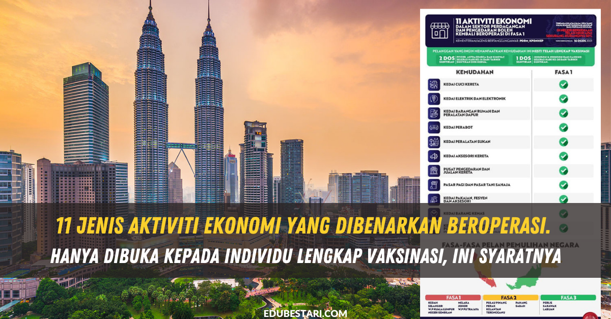 11 Jenis Aktiviti Ekonomi Dibenarkan Beroperasi. Hanya Dibuka Kepada Individu Lengkap Vaksinasi, Ini Syaratnya