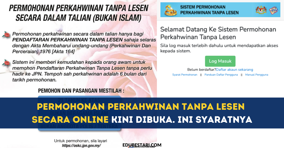 Permohonan Perkahwinan Tanpa Lesen Secara Online Kini Dibuka. Ini Syaratnya