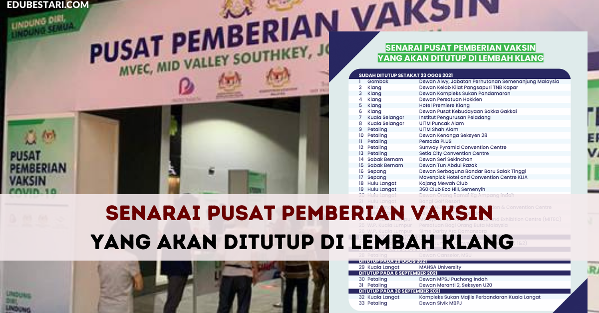 Senarai Pusat Pemberian Vaksin Yang Akan Ditutup Di Lembah Klang