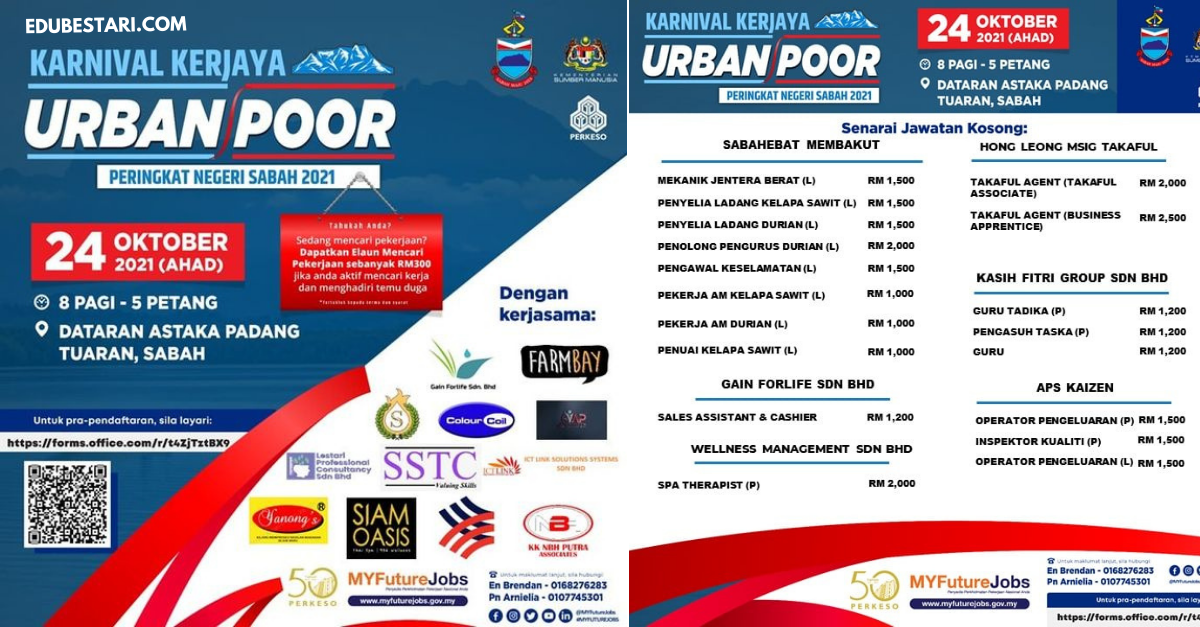 Daftar Karnival Kerjaya Urban Poor Negeri Sabah & Terima Elaun RM300 Jika Hadir Temuduga