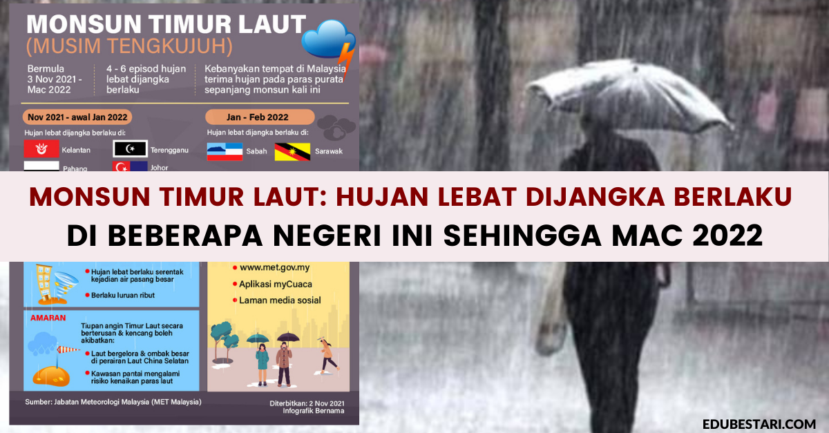 Monsun Timur Laut: Hujan Lebat Dijangka Berlaku Di Beberapa Negeri Ini Sehingga Mac 2022