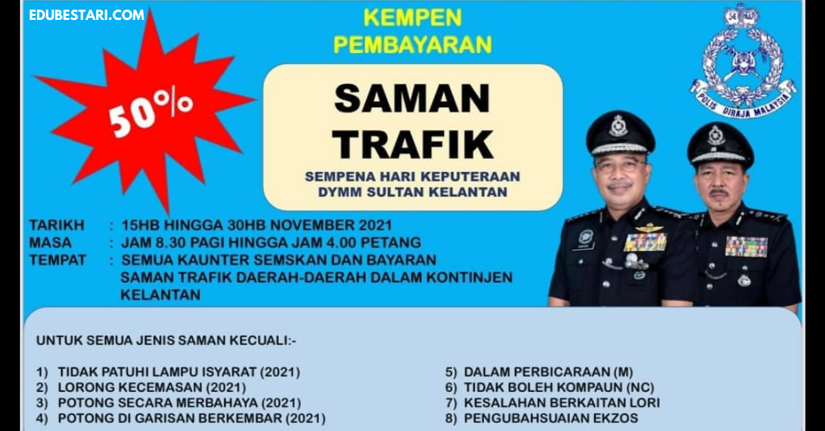 Tawaran Diskaun Saman Trafik Sehingga 50% Untuk Warga Kelantan