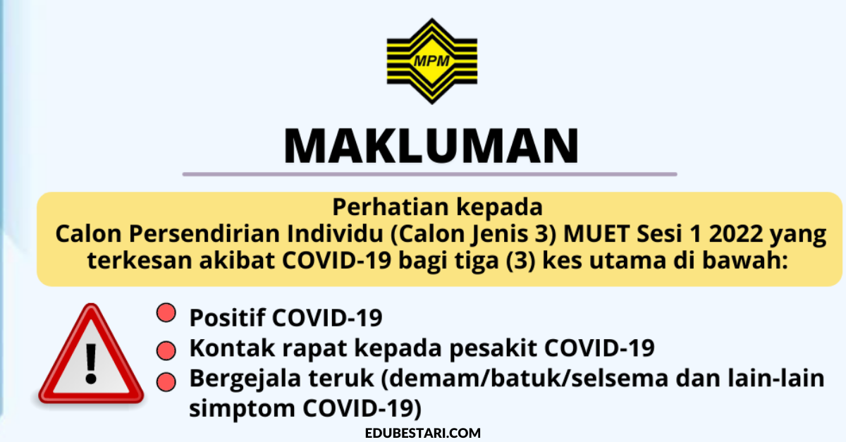 Borang Maklum Balas Untuk Calon Persendirian MUET Sesi 1 2022 Yang Terkesan Covid-19