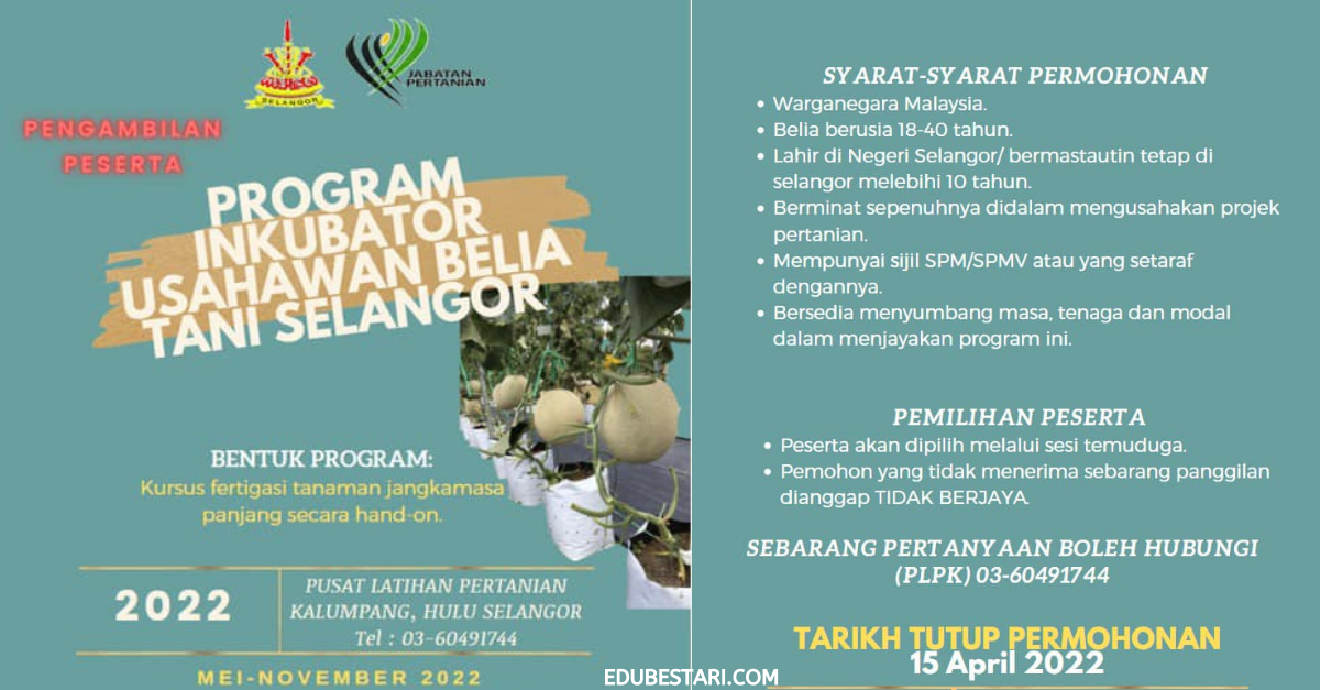 Tawaran Program Inkubator Belia Tani Jabatan Pertanian Dibuka, Mohon Dengan Sijil SPM/ SPMV