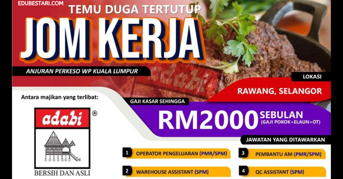 Daftar Temuduga Tertutup Adabi. Pelbagai Jawatan Dengan Kelayakan PMR/SPM Ditawarkan
