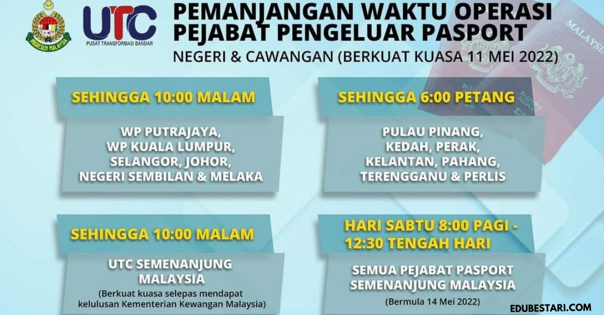 Waktu Operasi Pejabat Pengeluar Pasport Seluruh Negara Dipanjangkan Sehingga Malam