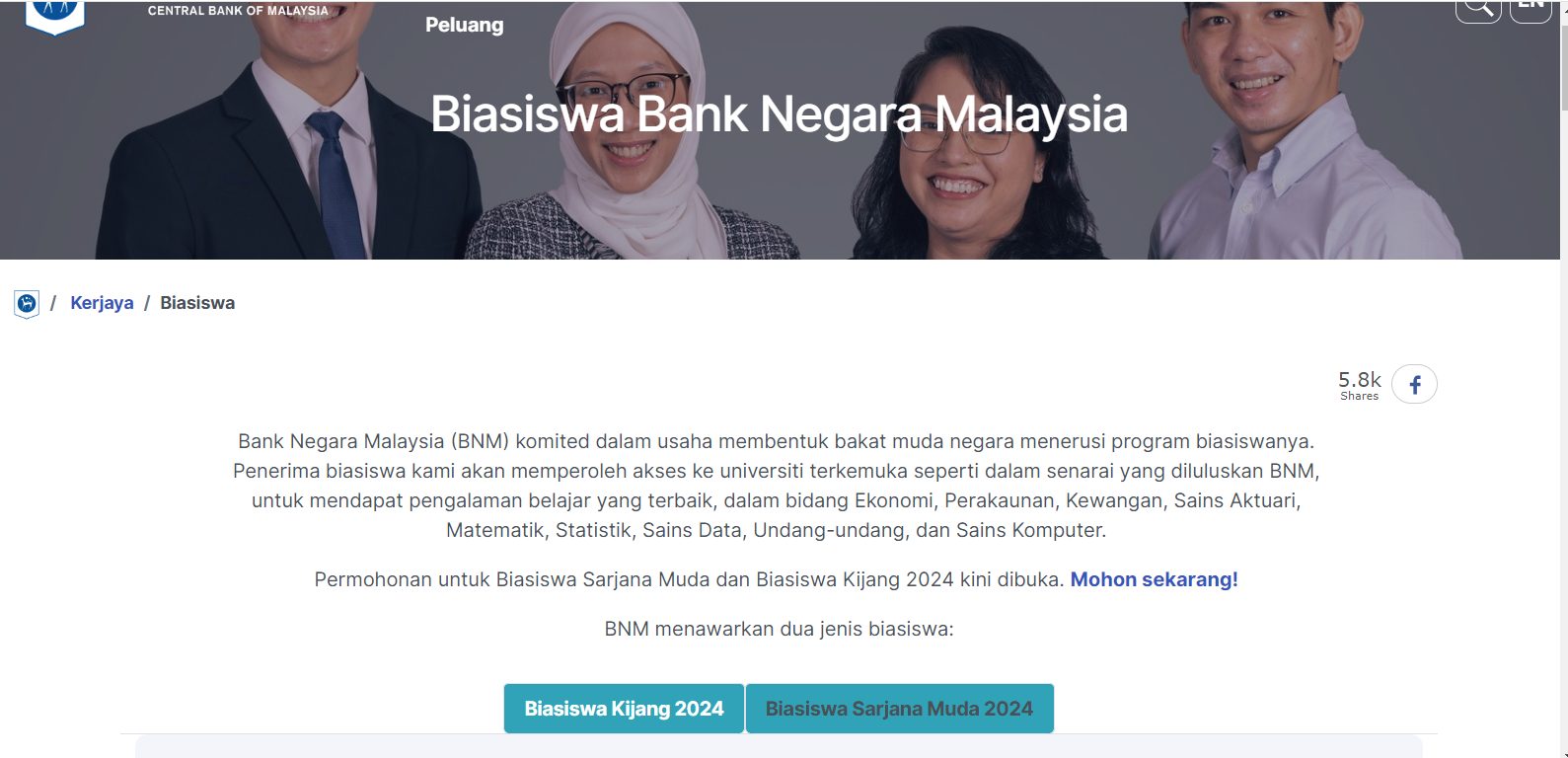 Tawaran Biasiswa Kijang Bank Negara Malaysia (BNM) Untuk Lepasan SPM Kini Dibuka 