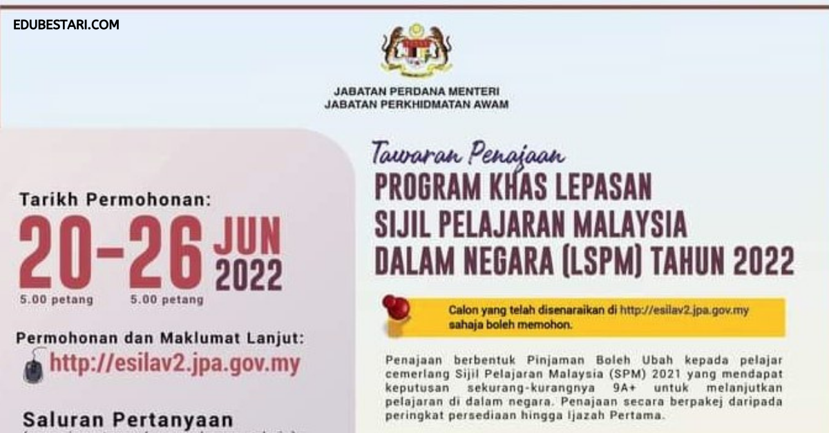 JPA Buka Tawaran Tajaan Program Khas Lepasan SPM Dalam Negara (LSPM) 