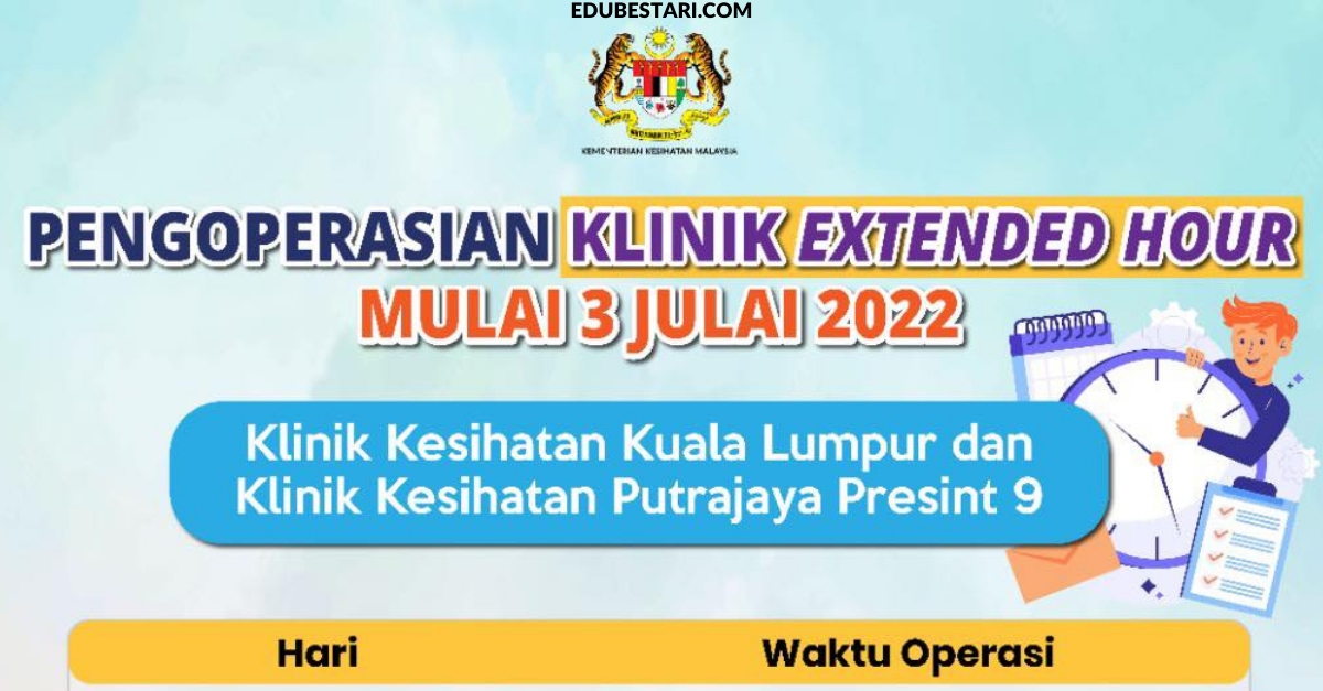 Klinik Extended Hour: Waktu Pengoperasian Klinik Kesihatan KKM Mulai 3 Julai