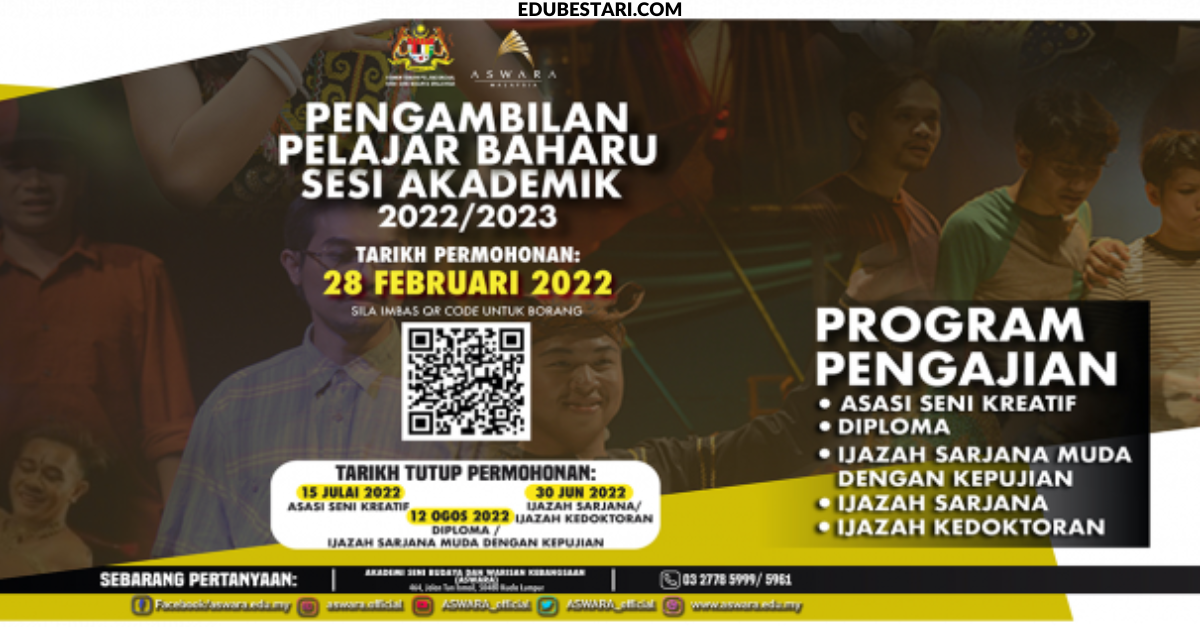 Permohonan Pengajian Diploma & Ijazah Sarjana Muda Di ASWARA Kini Dibuka