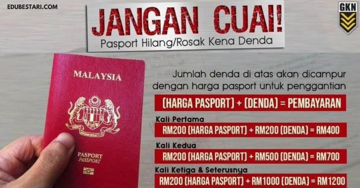 Kadar Denda Dikenakan Sekiranya Pasport Hilang/ Rosak