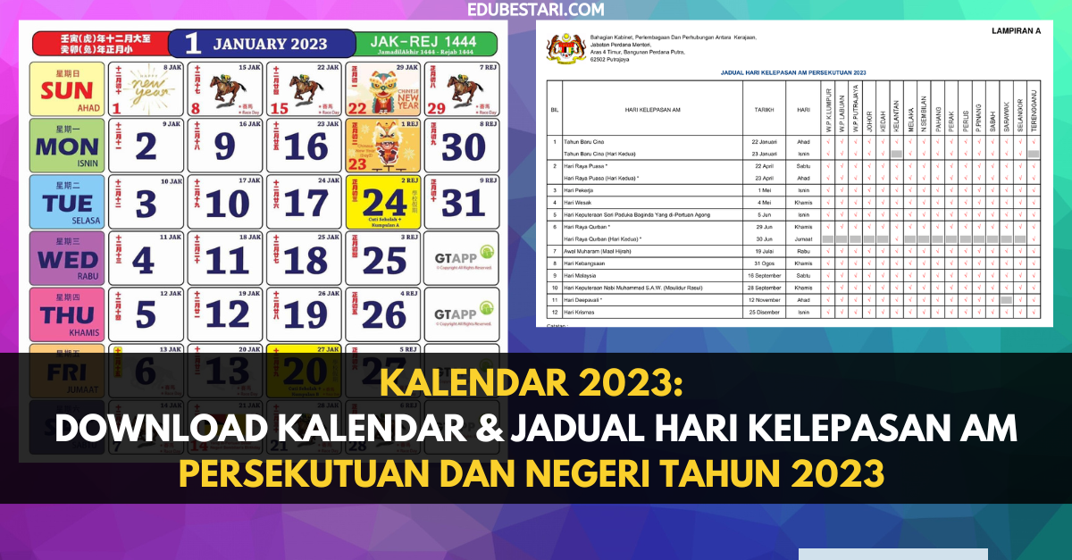 Kalendar 2023: Download Kalendar & Jadual Hari Kelepasan Am Persekutuan Dan Negeri Tahun 2023 