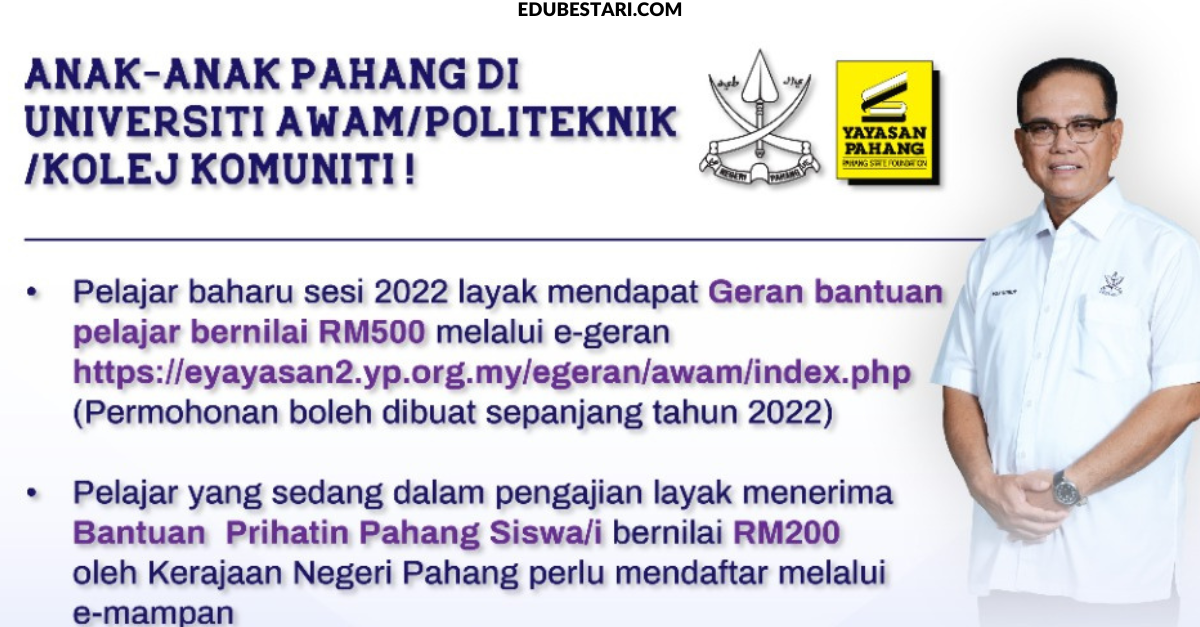 Permohonan Geran Bantuan Pelajar RM500 & Bantuan Prihatin Pahang Siswa/i RM200 Dibuka
