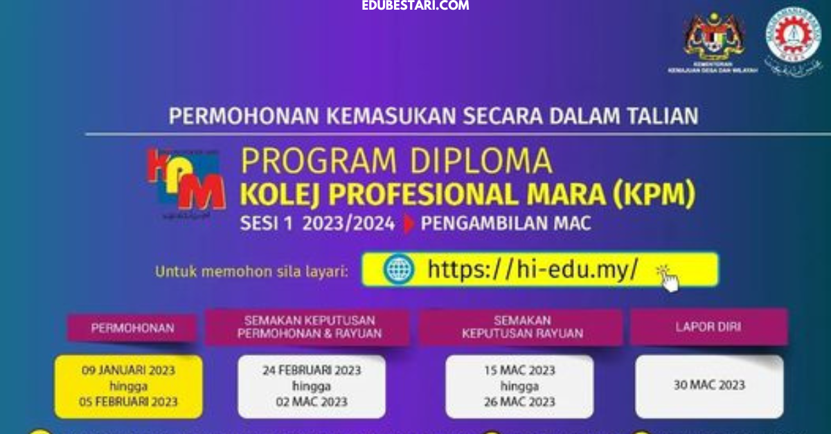 Permohonan Kemasukan Program Diploma Kolej Profesional MARA (KPM) Dibuka