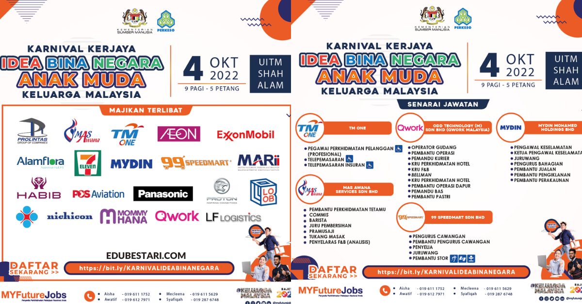 Tawaran Pelbagai Jawatan Di Karnival Kerjaya Idea Bina Negara Anak Muda Keluarga Malaysia