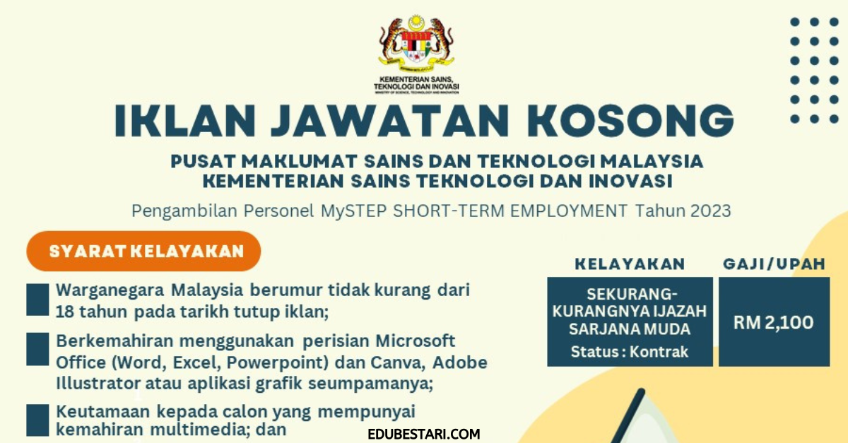 Cara Mohon Jawatan MySTEP Di Kementerian Sains, Teknologi Dan Inovasi (MOSTI)